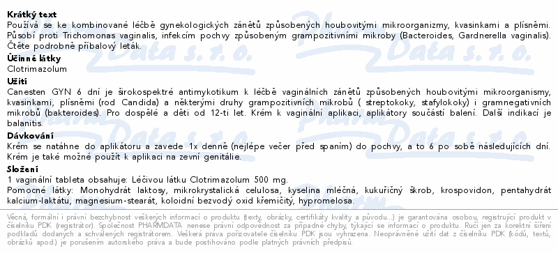 CANESTEN GYN 6 DNÍ 0,01G/G VAG CRM 35G+APL