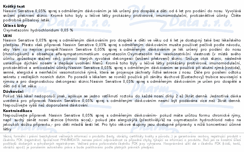 Nasivine sensitive 0,05% nosní sprej 10ml