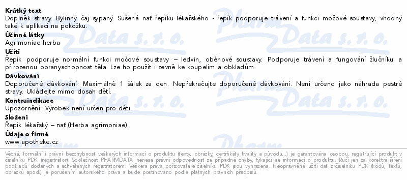 Apotheke Řepík lékařský - nať sypaný čaj 75g