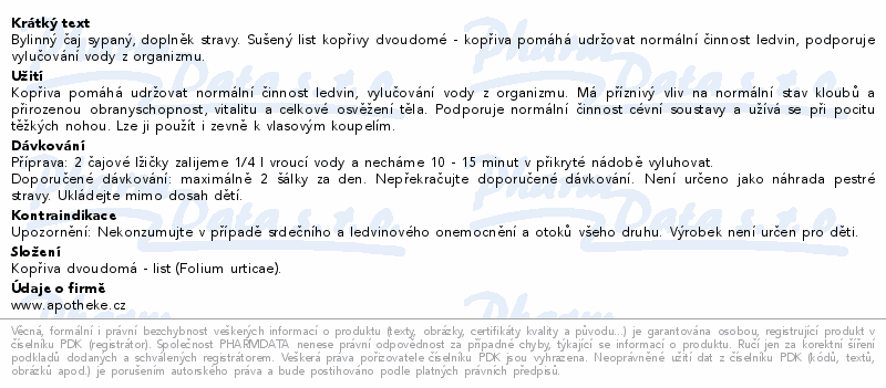 Apotheke Kopřiva dvoudomá - list sypaný čaj 75g