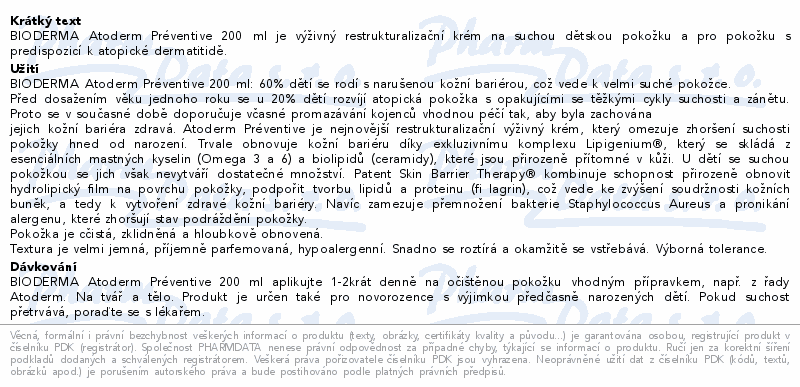 BIODERMA Atoderm Préventive 200ml