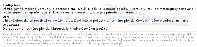 Rybilka Neo s panthenolem dětské jemné vlhčené ubrousky 72ks