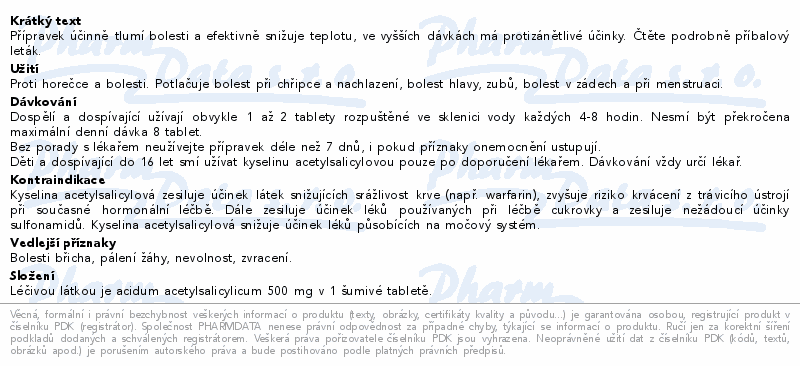 Acylpyrin 500mg 15tbl.eff (šumivé tablety do vody)