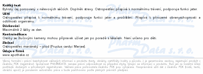 Apotheke Ostropestřec mariánský čaj 20x2g