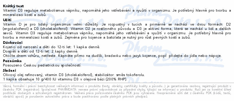 TEREZIA Vitamin D3 baby od 1.měsíce 400 IU 10ml