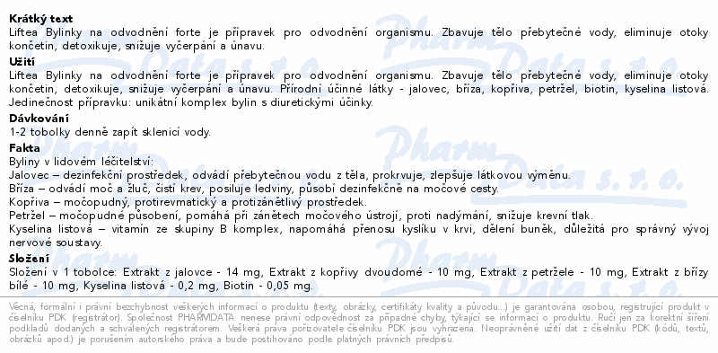 LIFTEA bylinky na odvodnění forte 30tbl