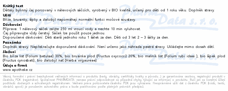 Apotheke Dětský čaj bio urologický 20x1.5g