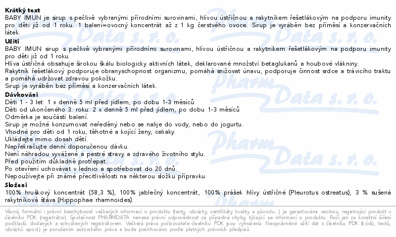 BABYIMUN sirup s hlívou a rakytníkem hruška 100ml