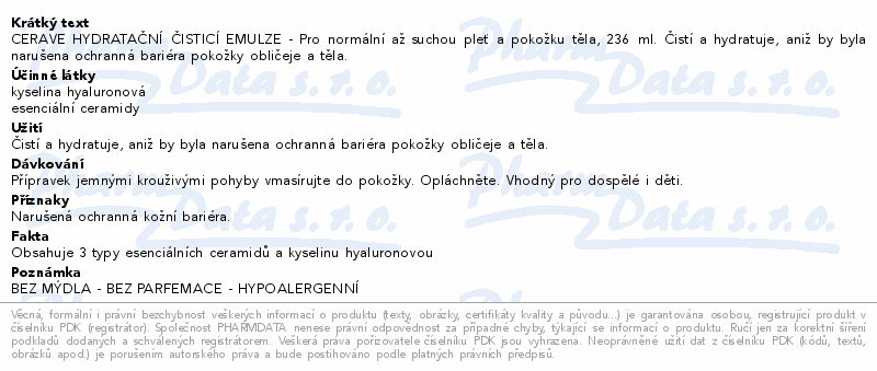 CERAVE Hydratační čisticí emulze 236 ml