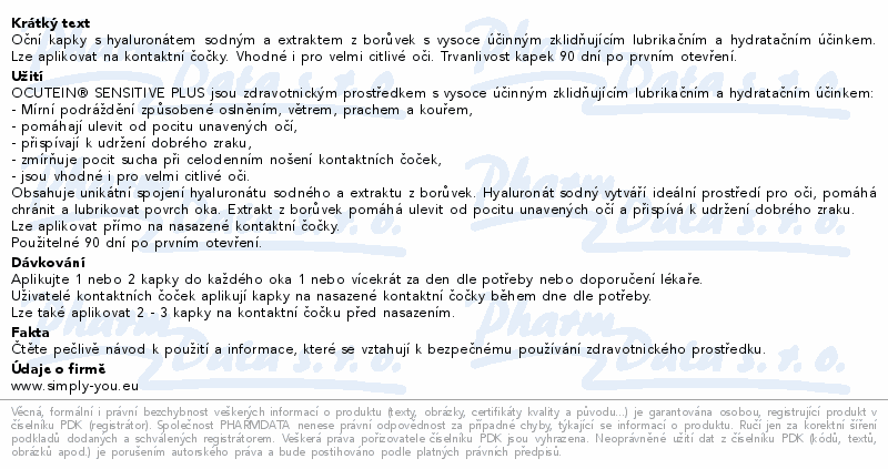 Ocutein Sensitive plus DaVinci oční kapky 15ml