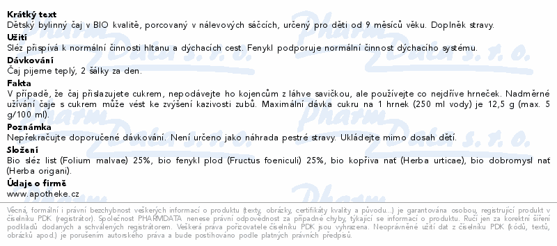 Apotheke Dětský čaj bio průduškový 20x1.5g