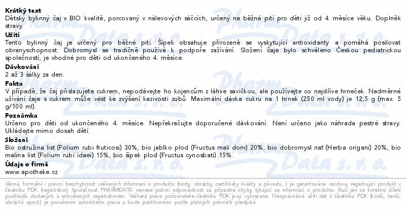 Apotheke Dětský čaj bio bylinný -běžné pití 20x1.5g