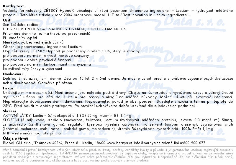 Barny´s dětský Hypnox zklidňující sirup 120ml