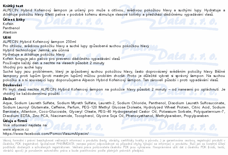 ALPECIN Hybrid Kofeinový šampon 250ml