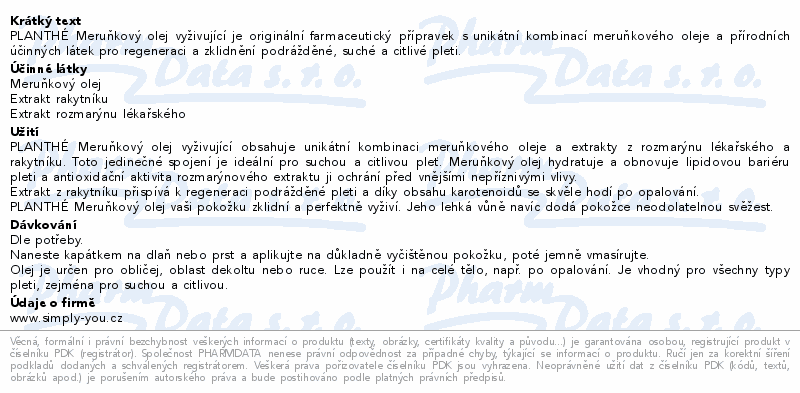 PLANTHÉ Meruňkový olej vyživující 50 ml