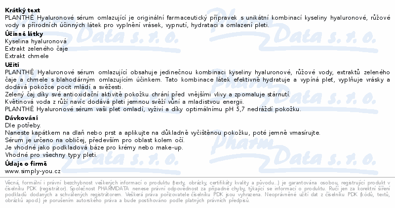PLANTHÉ Hyaluronové omlazující sérum 50 ml