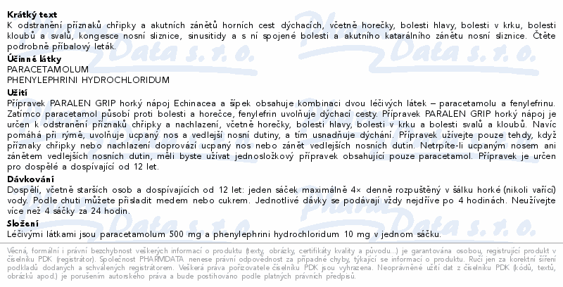 Paralen Grip horký nápoj echinacea + šípky 12 sáčků
